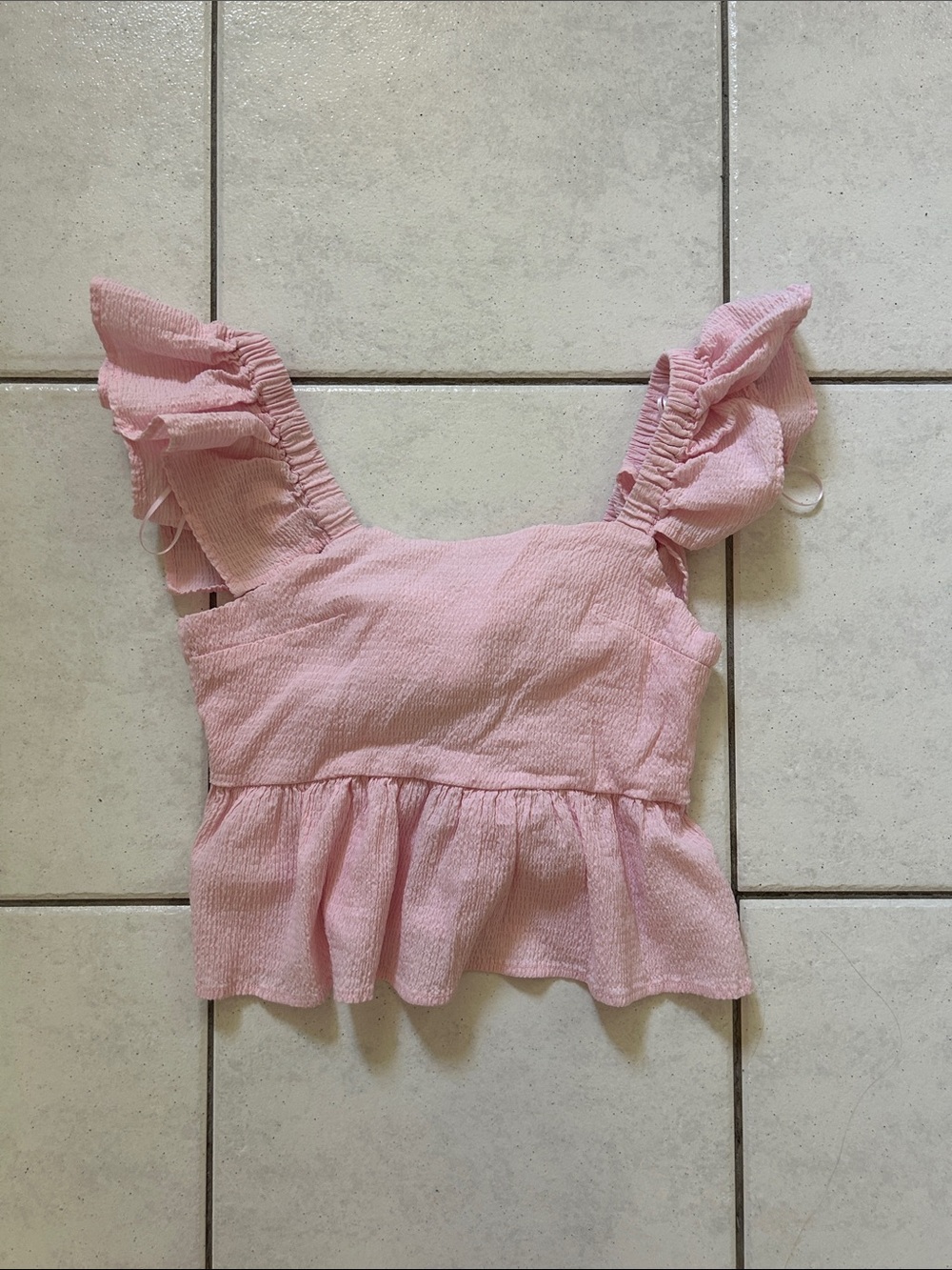 Francesca’s Franki Pink Ruffled Sleeve Peplum Top